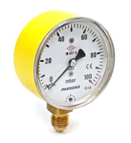 Manometre Ø63 mm 100 mbar Alt Çıkışlı