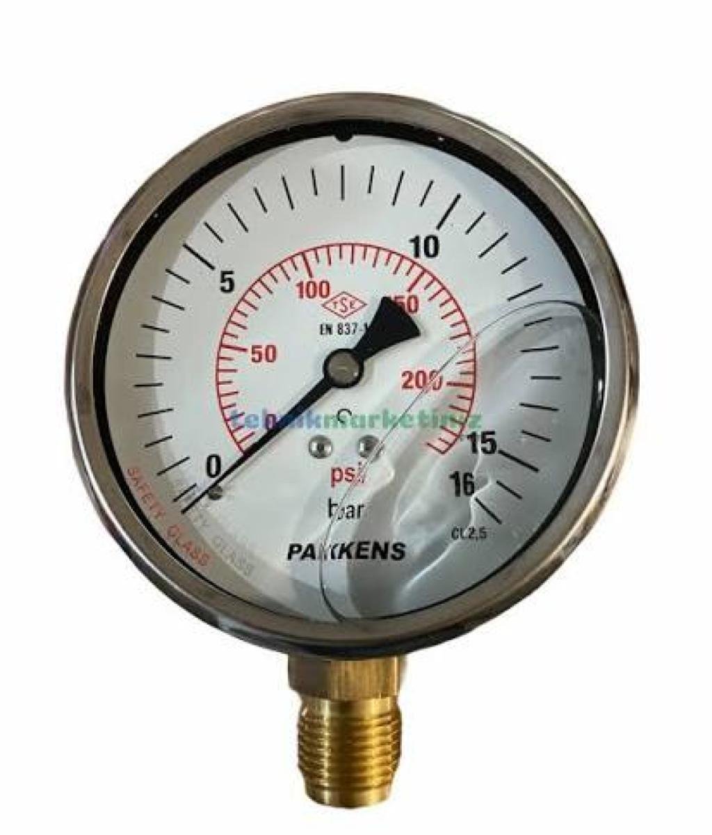 Pakkens Manometre Ø100 mm 16 bar Alt Çıkışlı