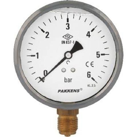 Pakkens Manometre Ø63 mm 16 bar Alt Çıkışlı
